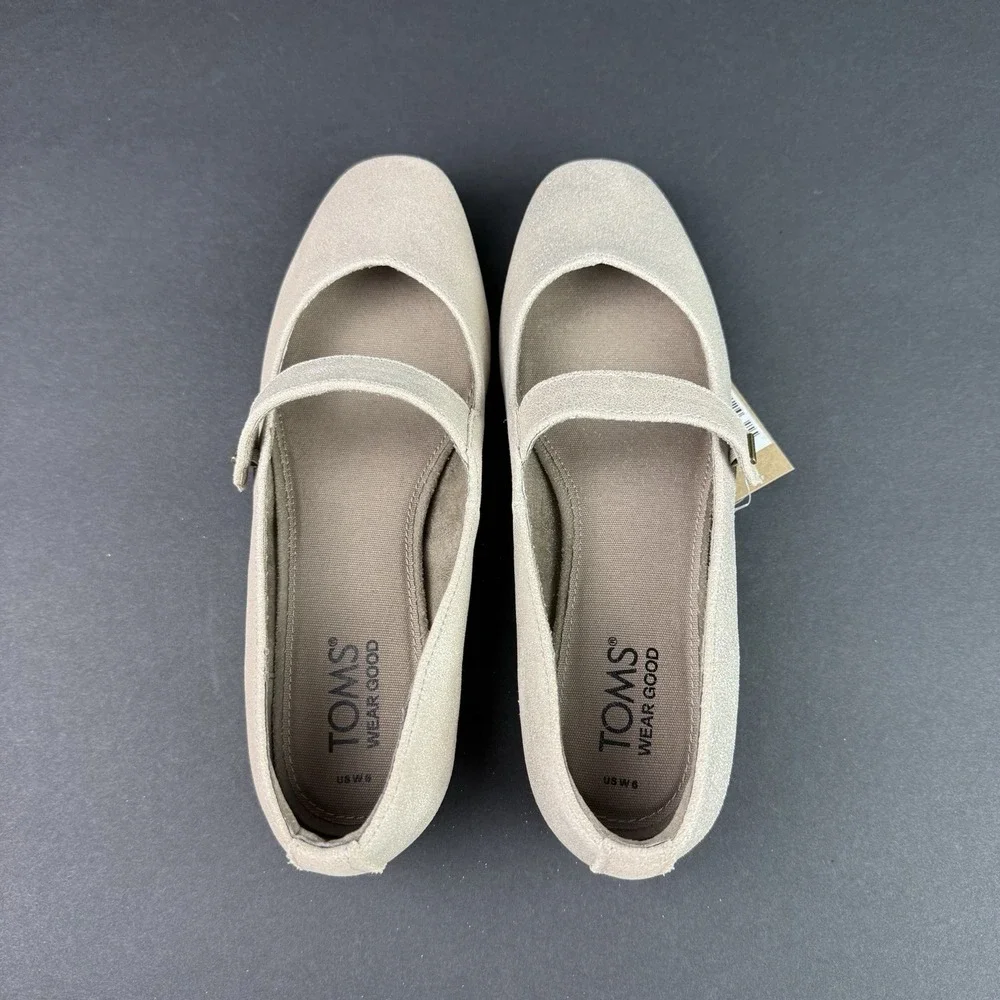 TOMS Women's Bianca‎ Suede Mary Jane Flats Beige Gold Size 6 Festive